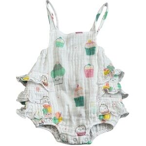 Angel Dear Sprinkles Bubble Romper Ruffle Snap Adjustable Cotton Baby Girl 3-6 M